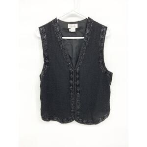 Womens Vintage 80’s Rafaella Black Beaded V-Neck Silk Vest Size M